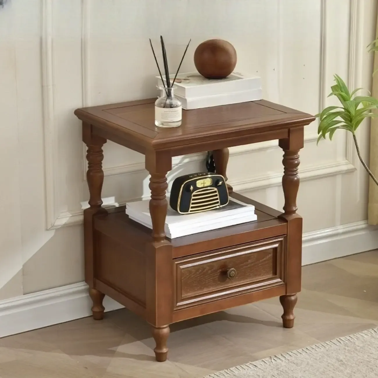 Elegant White Wood Open Storage Nightstand with Drawer Image - 4