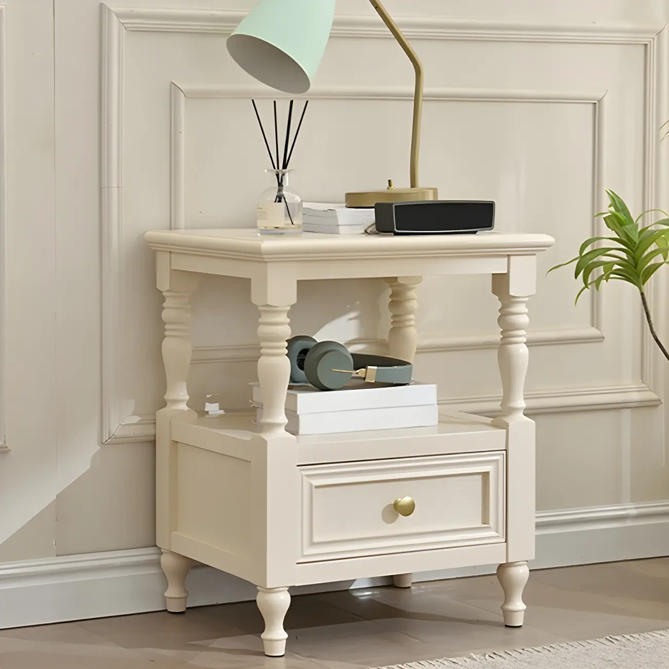Elegant White Wood Open Storage Nightstand with Drawer Image - 6 | homeyfad