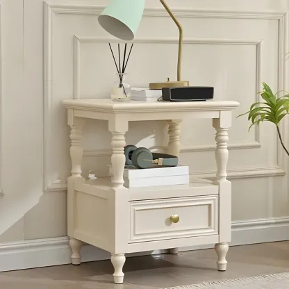 Elegant White Wood Open Storage Nightstand with Drawer Image - 6