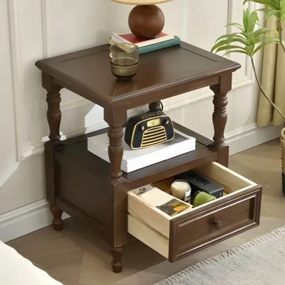 Elegant White Wood Open Storage Nightstand with Drawer Image - 7