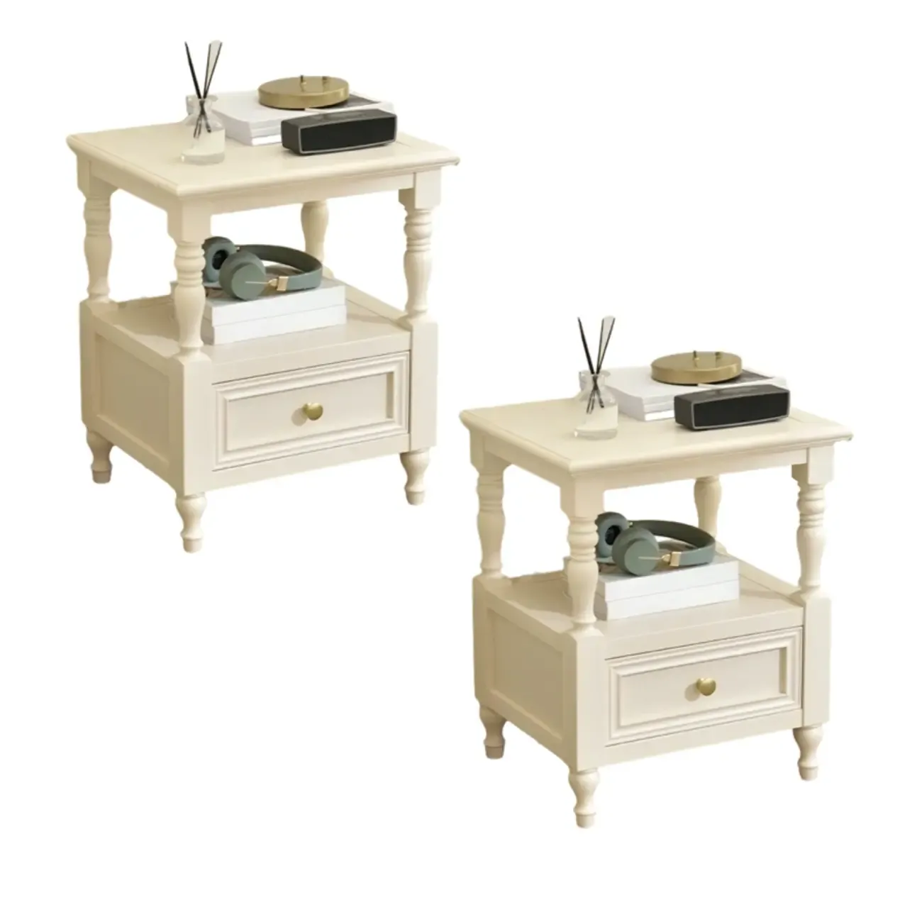 Elegant White Wood Open Storage Nightstand with Drawer Image - 10
