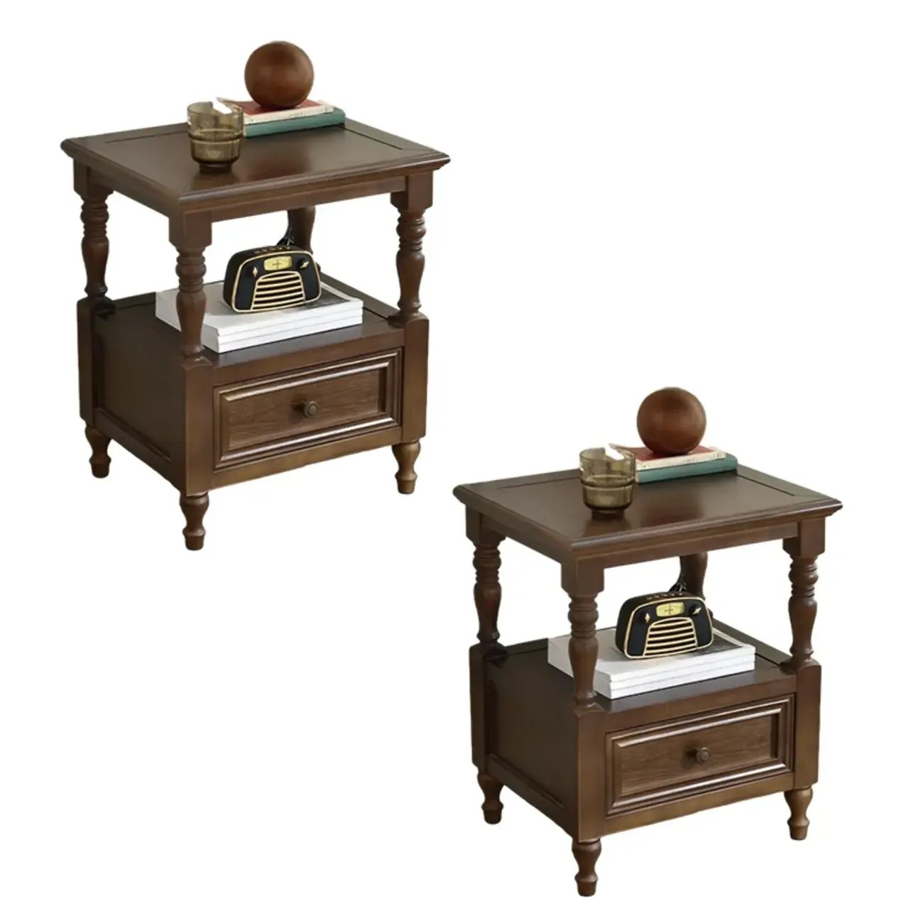 Elegant White Wood Open Storage Nightstand with Drawer Image - 11