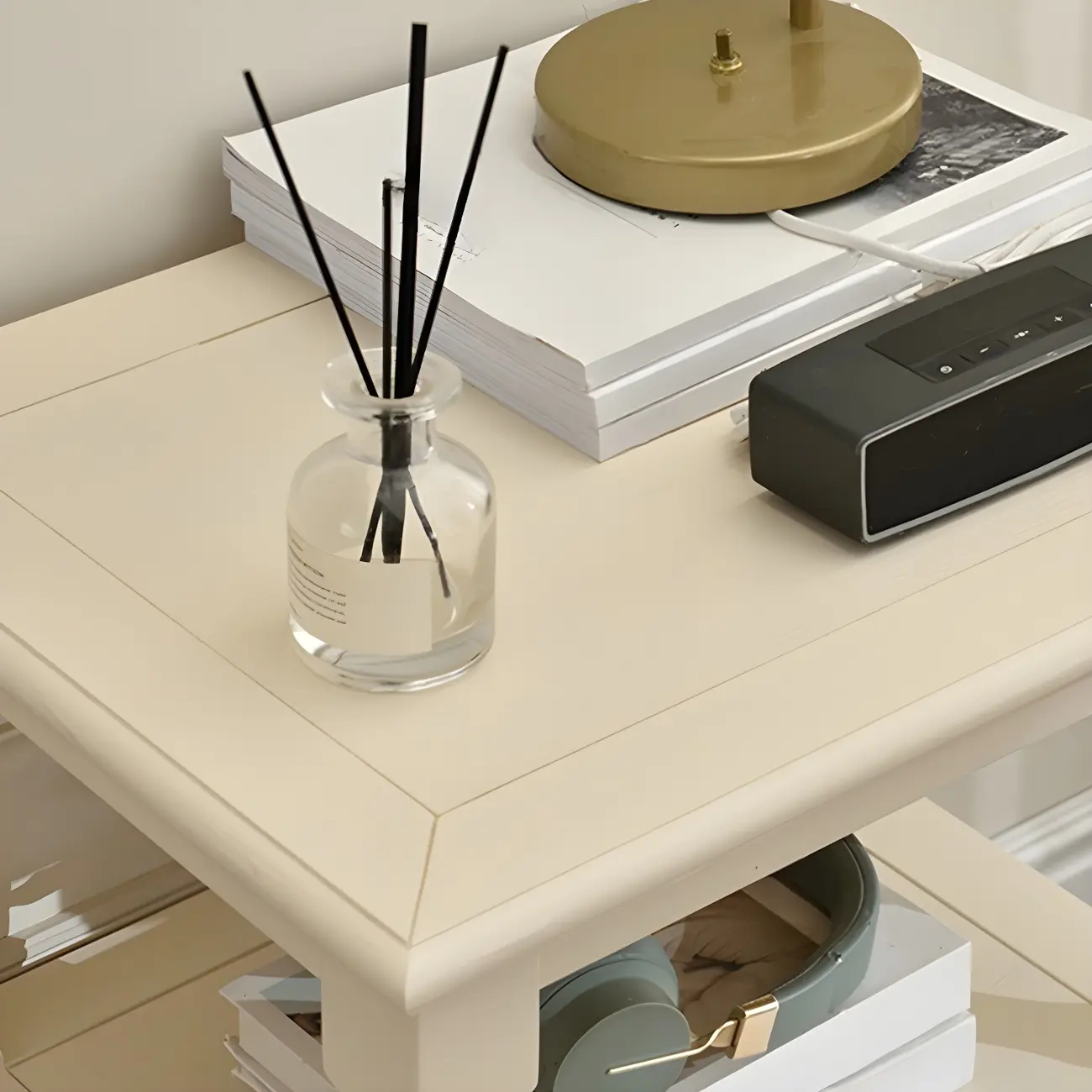 Elegant White Wood Open Storage Nightstand with Drawer Image - 14 | homeyfad