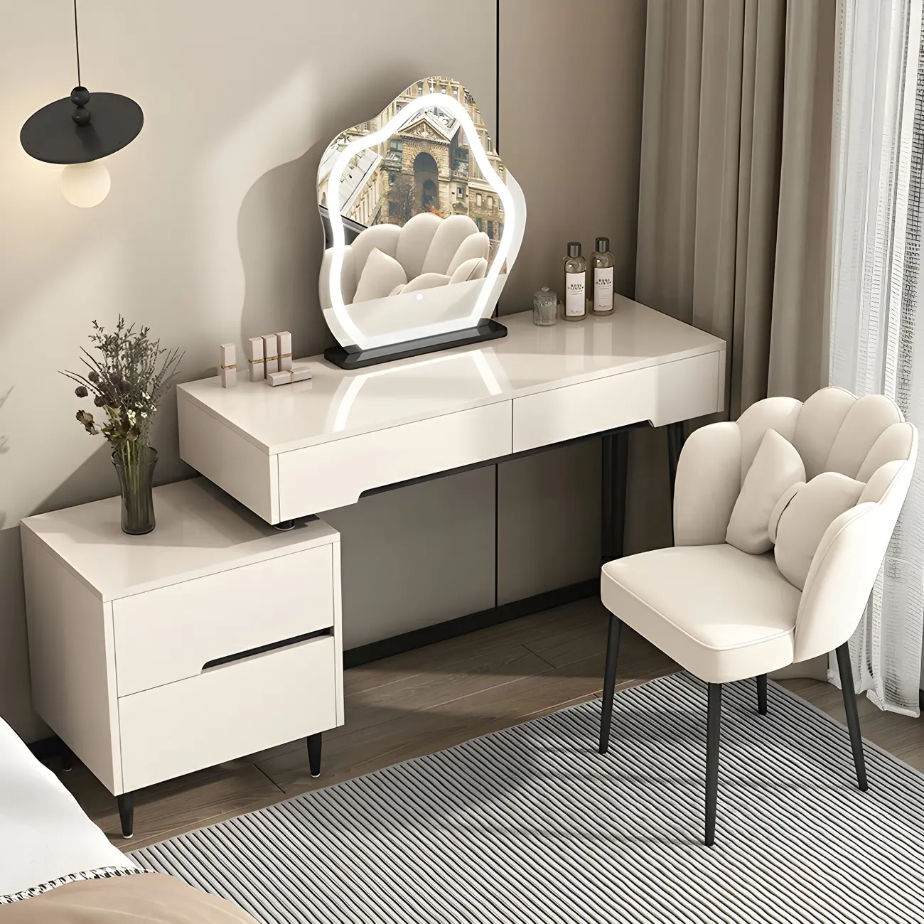 Sleek Modern White Wood Makeup Vanity with Drawer Image - 2 | homeyfad
