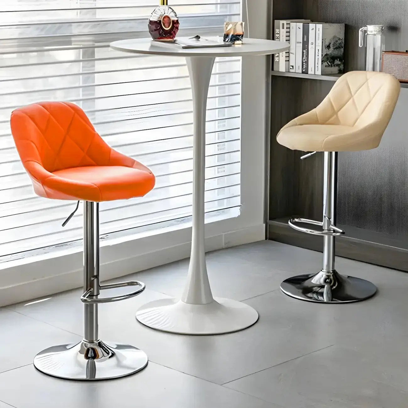 Modern Bucket Leather Swivel Adjustable Bar Stool Image - 6 | homeyfad