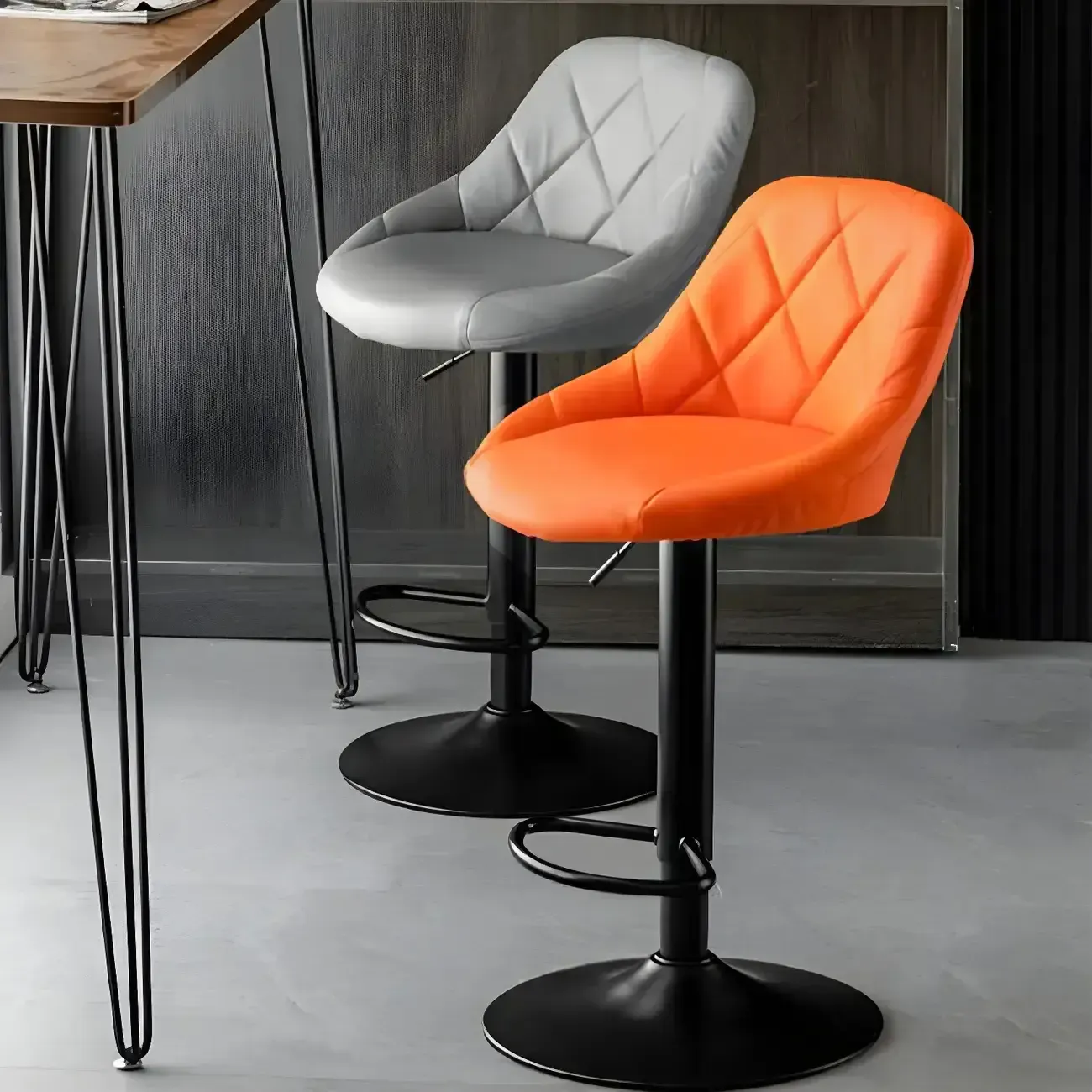 Modern Bucket Leather Swivel Adjustable Bar Stool Image - 7