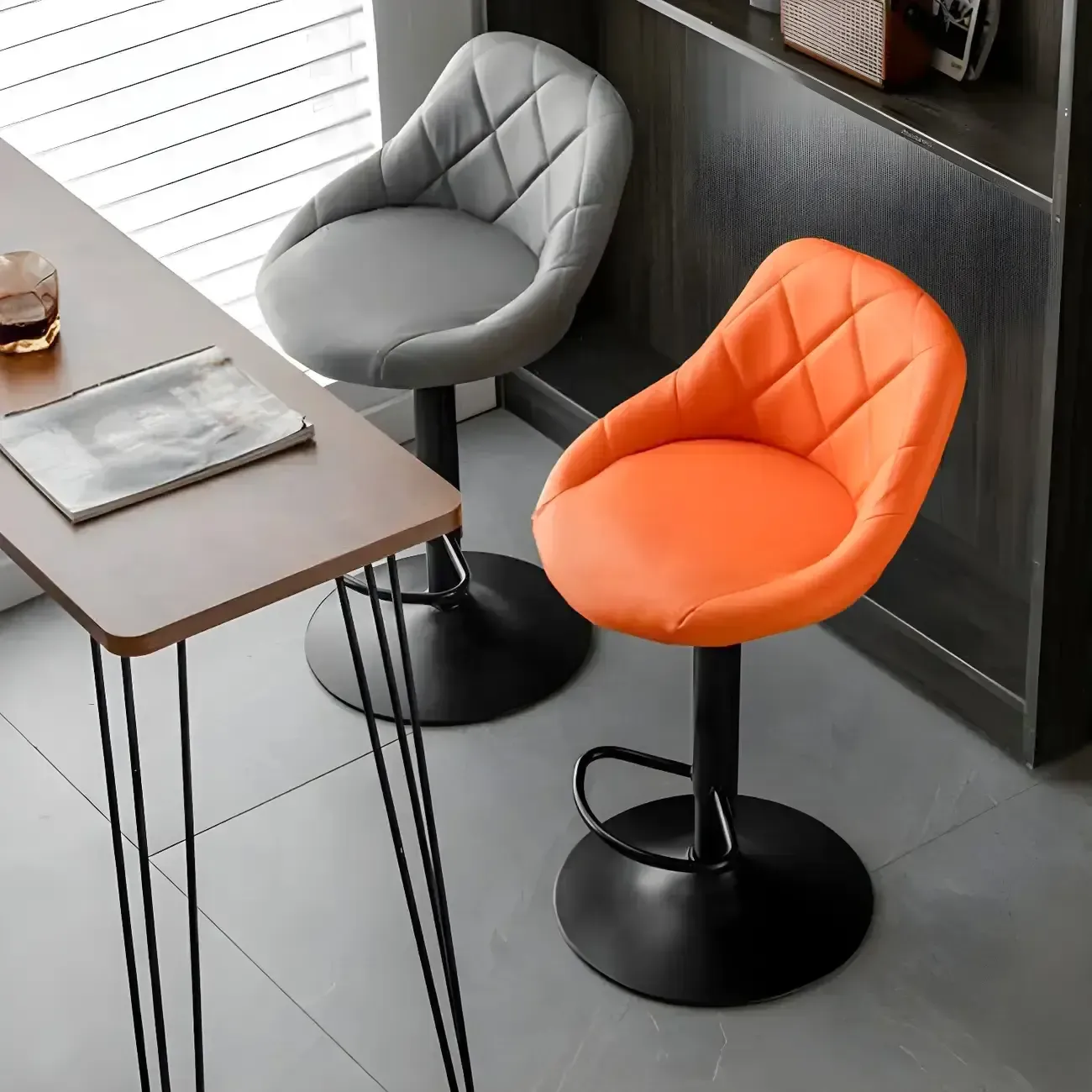 Modern Bucket Leather Swivel Adjustable Bar Stool Image - 8