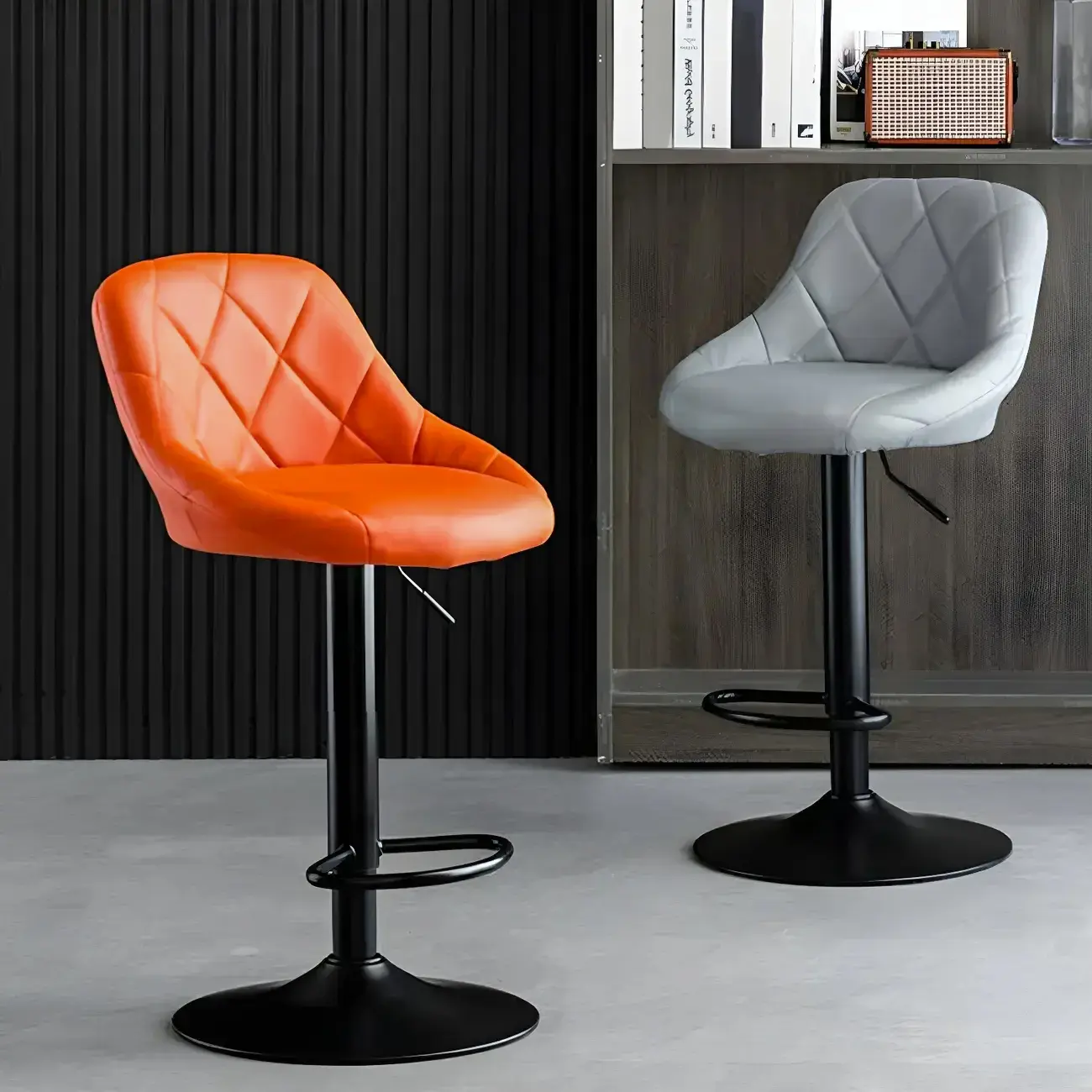 Modern Bucket Leather Swivel Adjustable Bar Stool Image - 2 | homeyfad