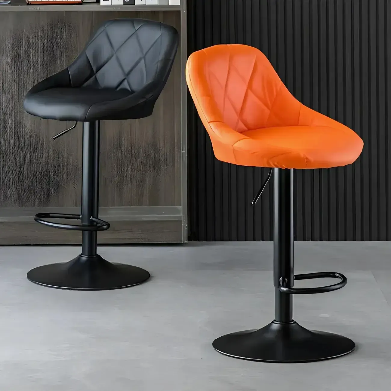 Modern Bucket Leather Swivel Adjustable Bar Stool Image - 4