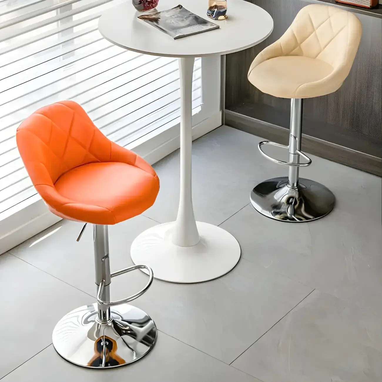 Modern Bucket Leather Swivel Adjustable Bar Stool Image - 3 | homeyfad