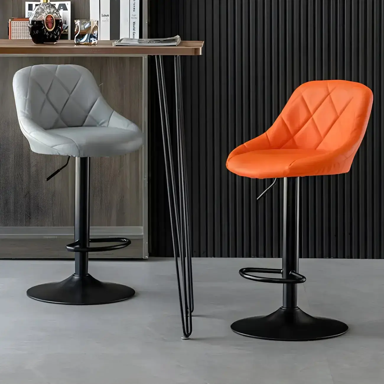 Modern Bucket Leather Swivel Adjustable Bar Stool Image - 5 | homeyfad