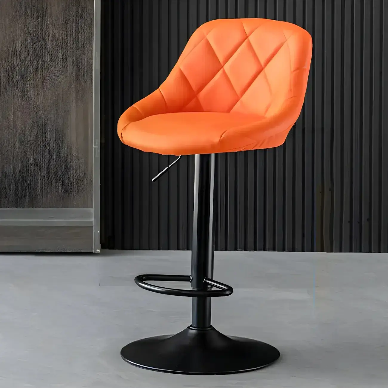 Modern Bucket Leather Swivel Adjustable Bar Stool Image - 17 | homeyfad
