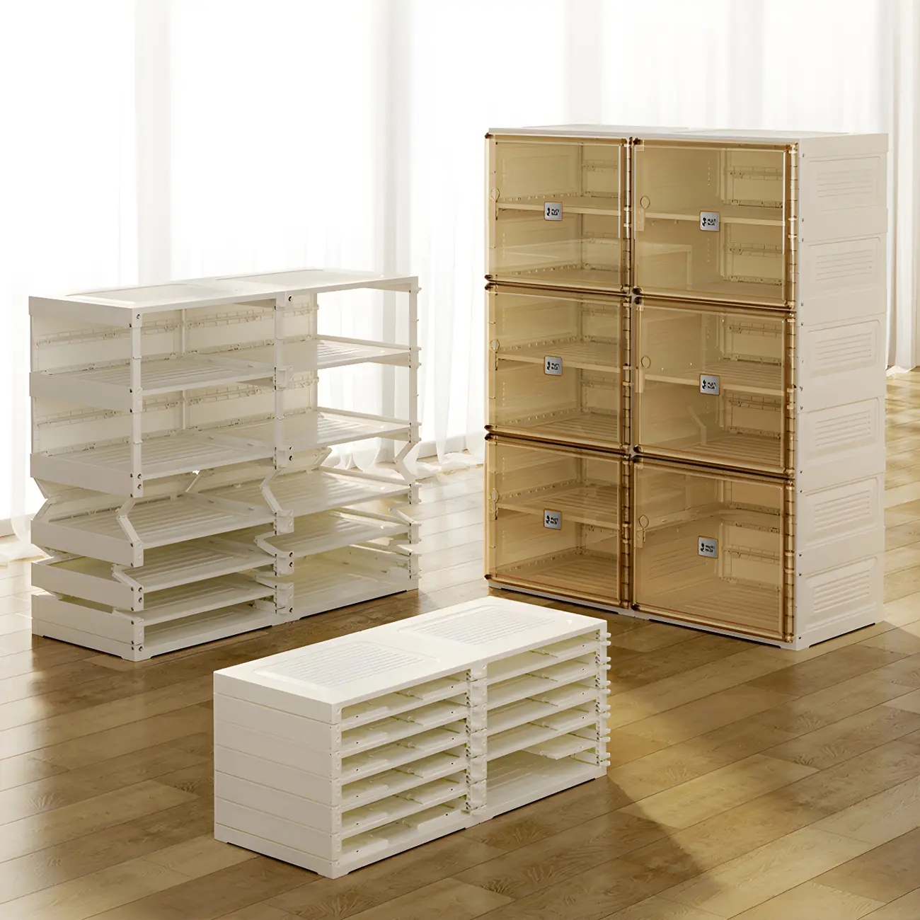 Glam Plastic Transparent Foldable Shoe Storage Cabinet Image - 2 | homeyfad