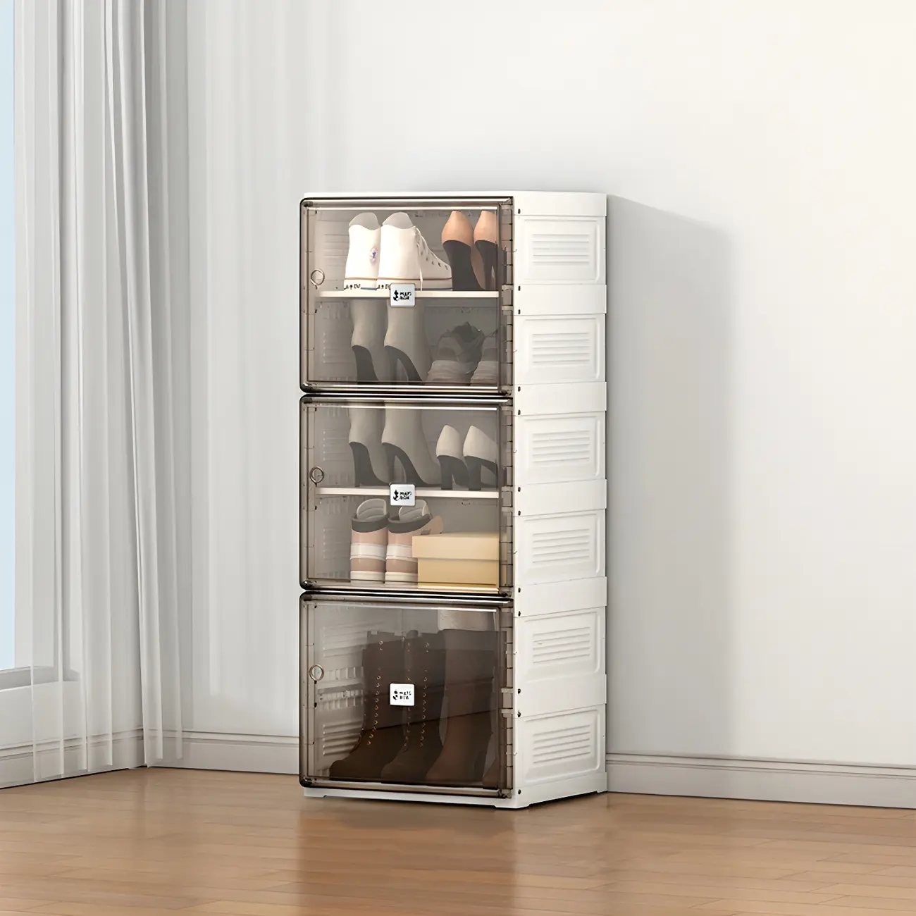 Glam Plastic Transparent Foldable Shoe Storage Cabinet Image - 5 | homeyfad