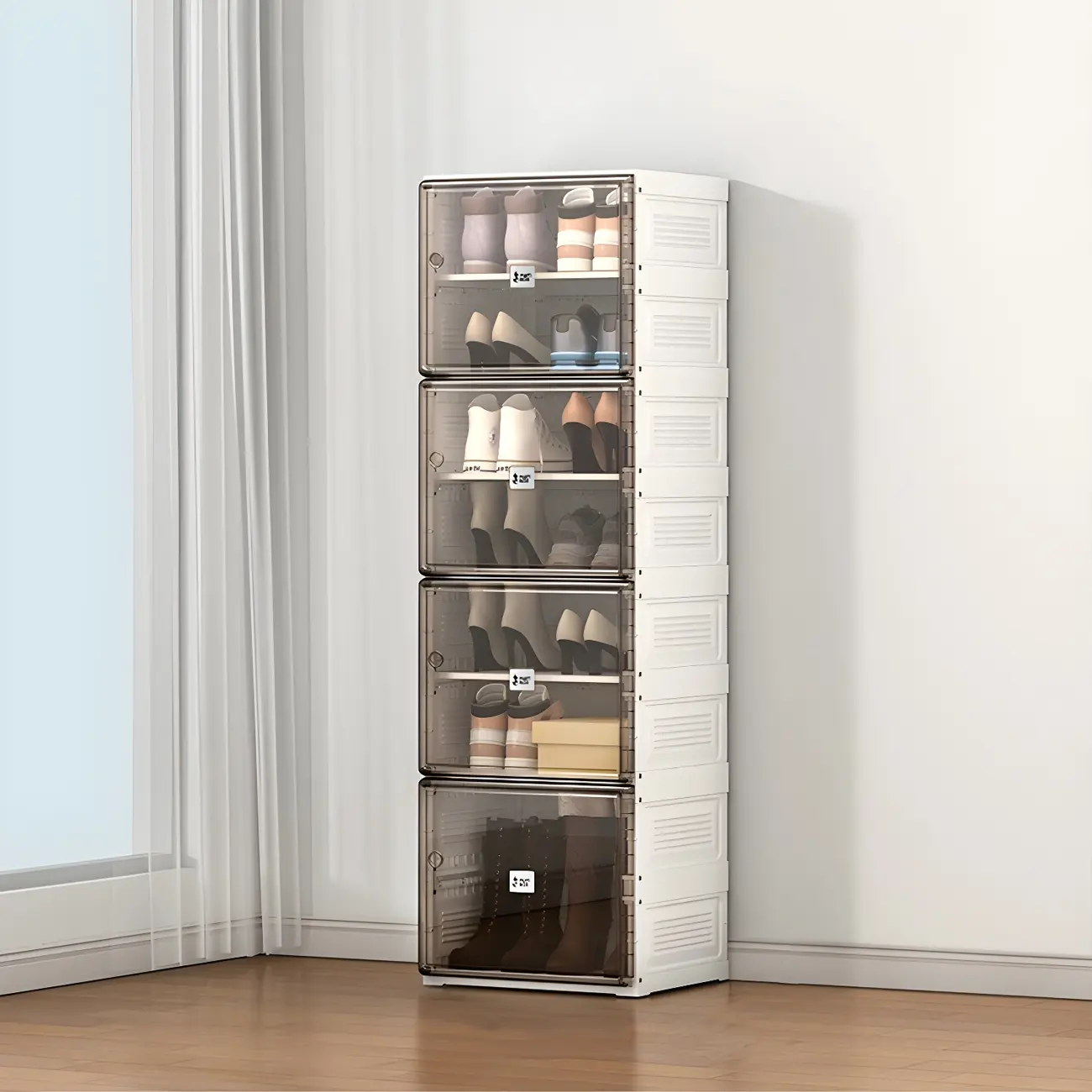 Glam Plastic Transparent Foldable Shoe Storage Cabinet Image - 7 | homeyfad