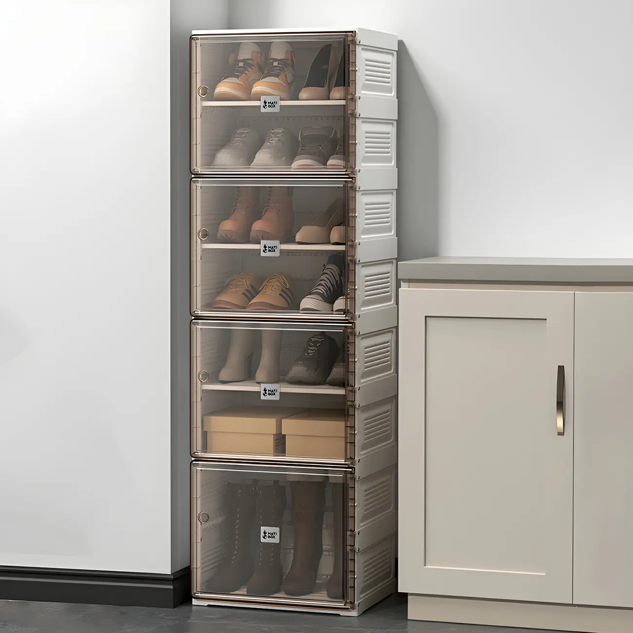 Glam Plastic Transparent Foldable Shoe Storage Cabinet Image - 9 | homeyfad