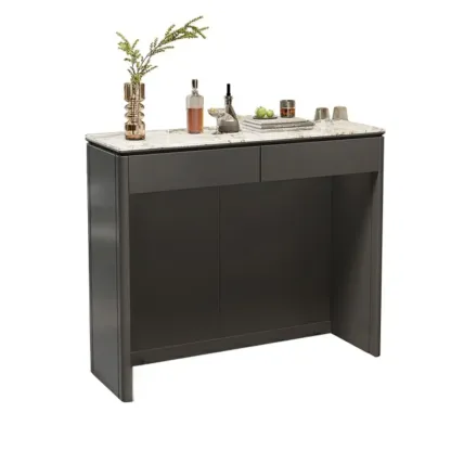 Modern White Stone Top Gray Pine Storage Sofa Bar Tables Image - 2