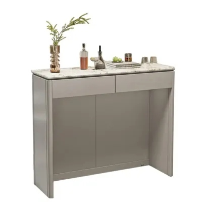 Modern White Stone Top Gray Pine Storage Sofa Bar Tables Image - 3