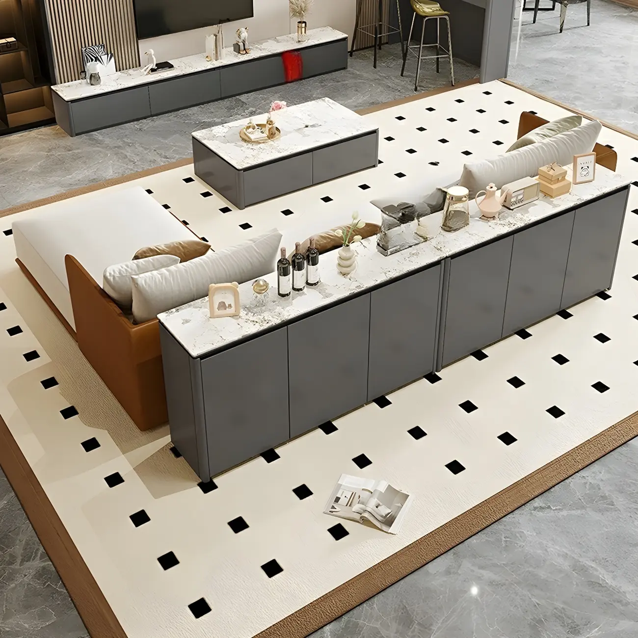 Modern White Stone Top Gray Pine Storage Sofa Bar Tables Image - 8 | homeyfad