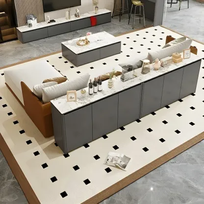 Modern White Stone Top Gray Pine Storage Sofa Bar Tables Image - 8