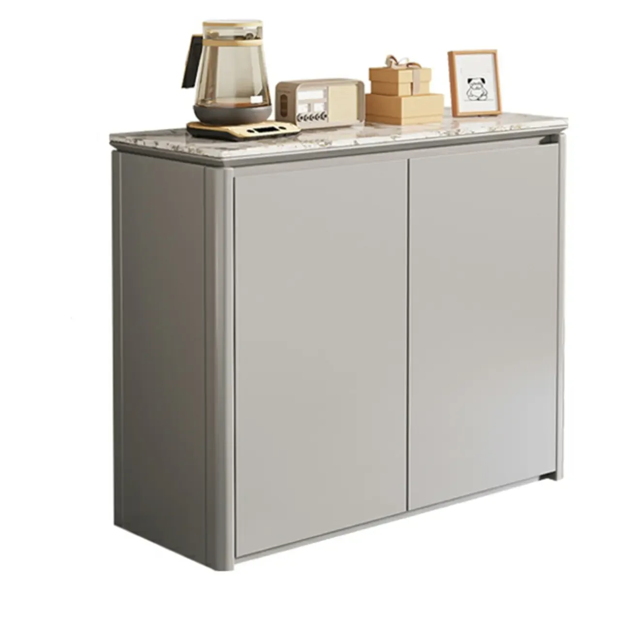 Modern White Stone Top Gray Pine Storage Sofa Bar Tables Image - 9