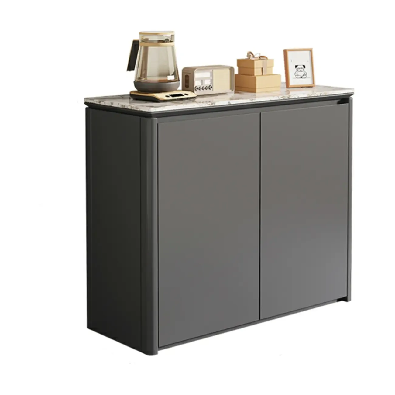 Modern White Stone Top Gray Pine Storage Sofa Bar Tables Image - 11