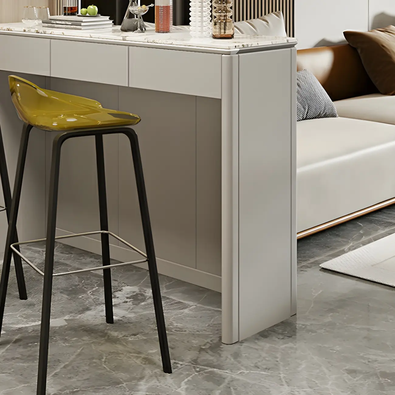 Modern White Stone Top Gray Pine Storage Sofa Bar Tables Image - 16 | homeyfad