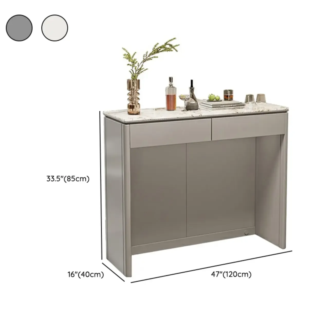 Modern White Stone Top Gray Pine Storage Sofa Bar Tables Image - 19