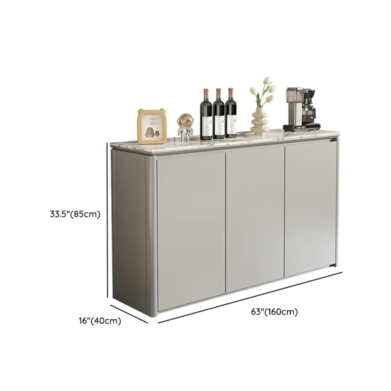 Modern White Stone Top Gray Pine Storage Sofa Bar Tables Image - 23