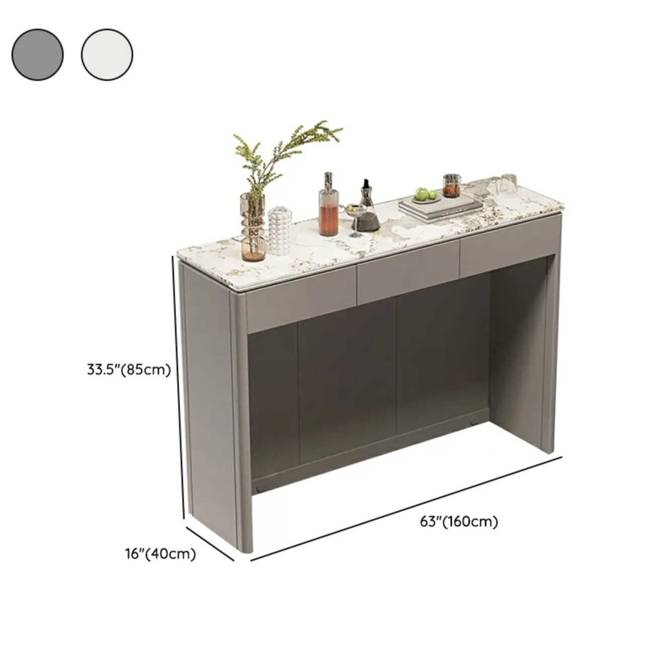 Modern White Stone Top Gray Pine Storage Sofa Bar Tables Image - 24 | homeyfad