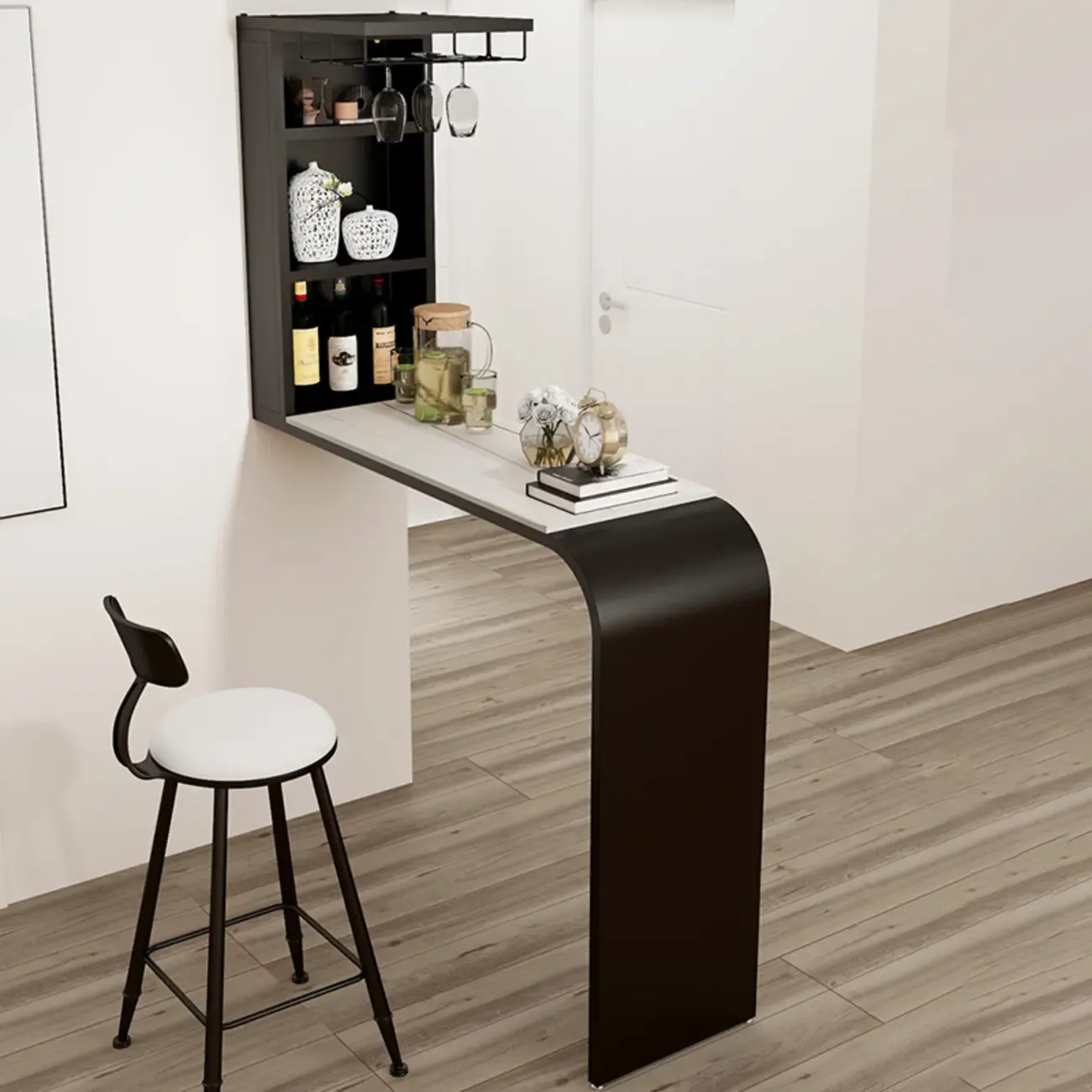 Modern Stone Black Metal Storage Bar Tables with Cup Holder Image - 1