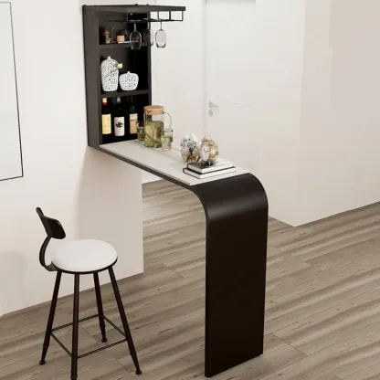Modern Stone Black Metal Storage Bar Tables with Cup Holder Image - 1