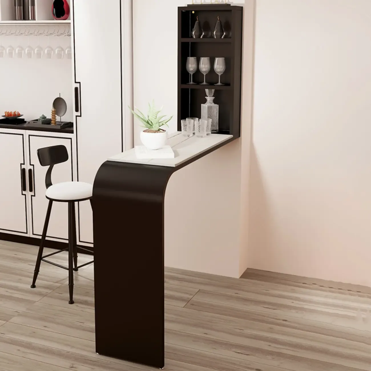 Modern Stone Black Metal Storage Bar Tables with Cup Holder Image - 2