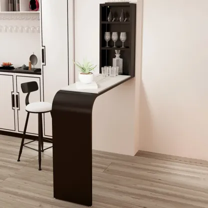 Modern Stone Black Metal Storage Bar Tables with Cup Holder Image - 2