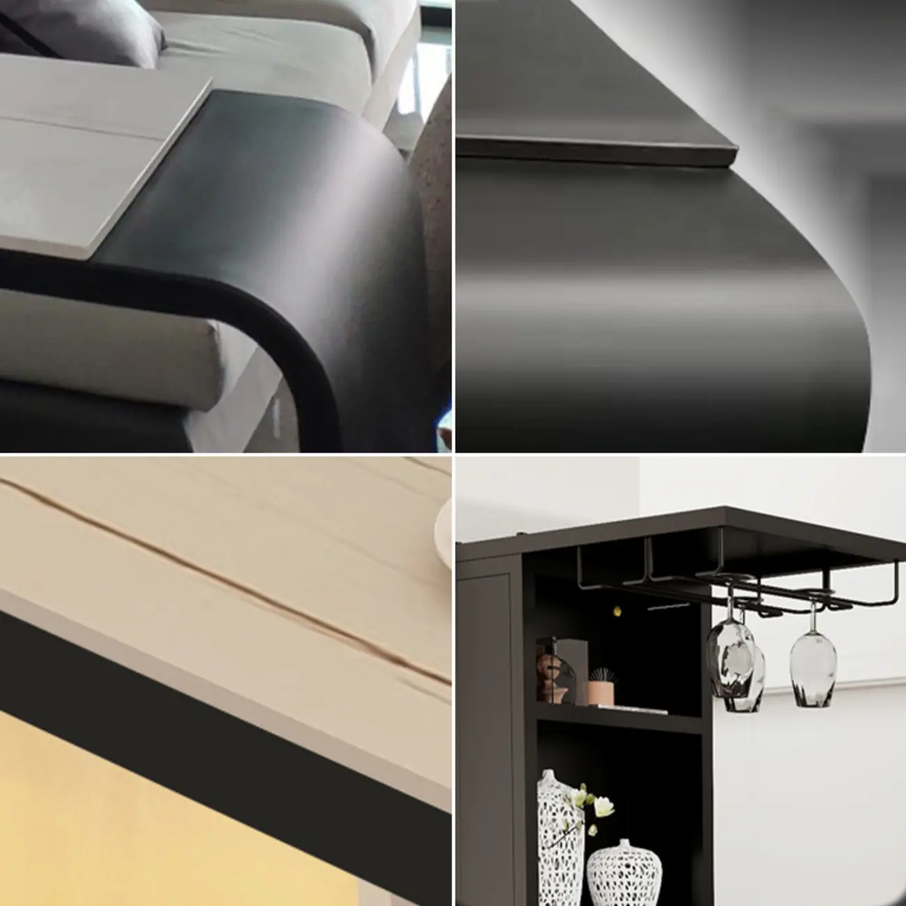 Modern Stone Black Metal Storage Bar Tables with Cup Holder Image - 3 | homeyfad