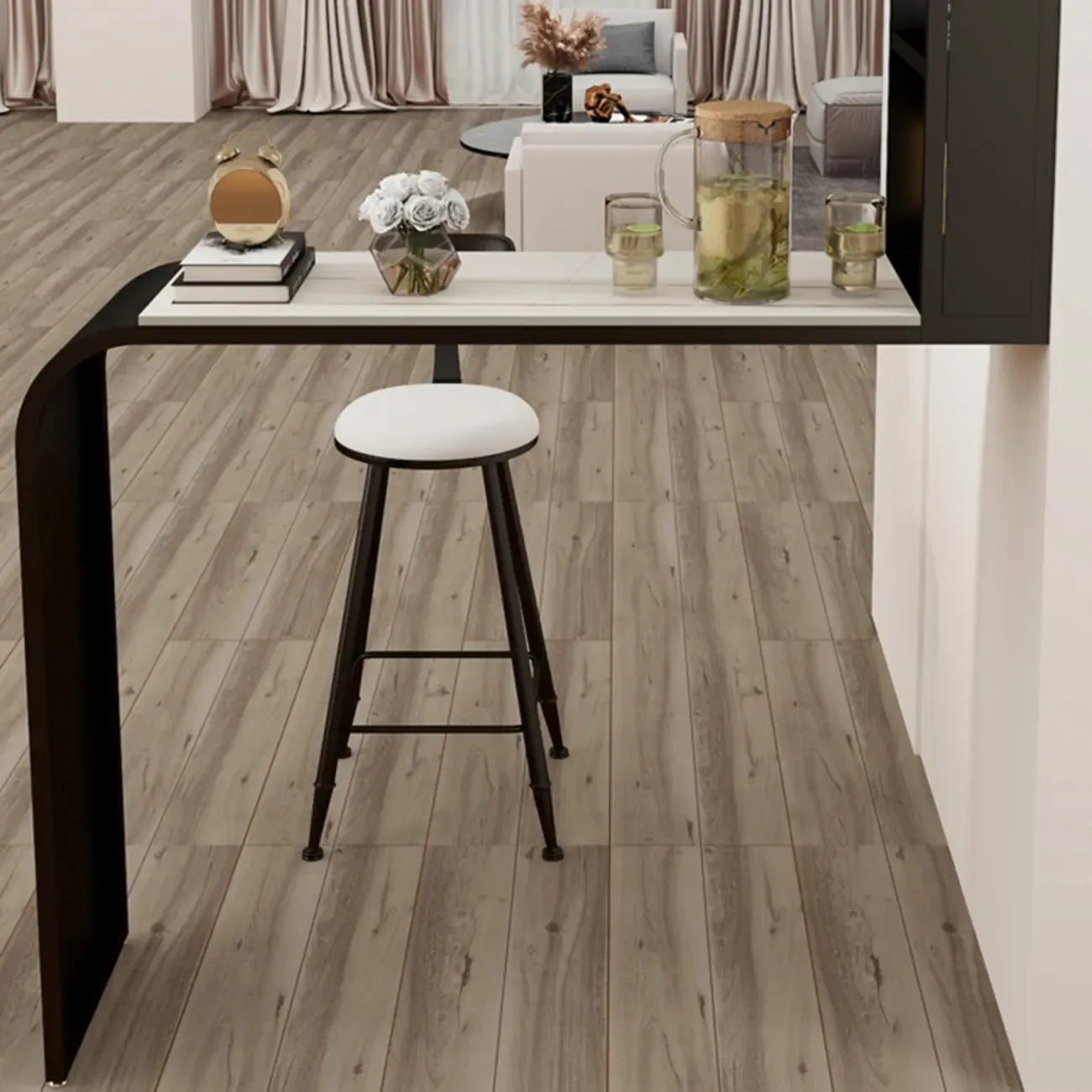 Modern Stone Black Metal Storage Bar Tables with Cup Holder Image - 6