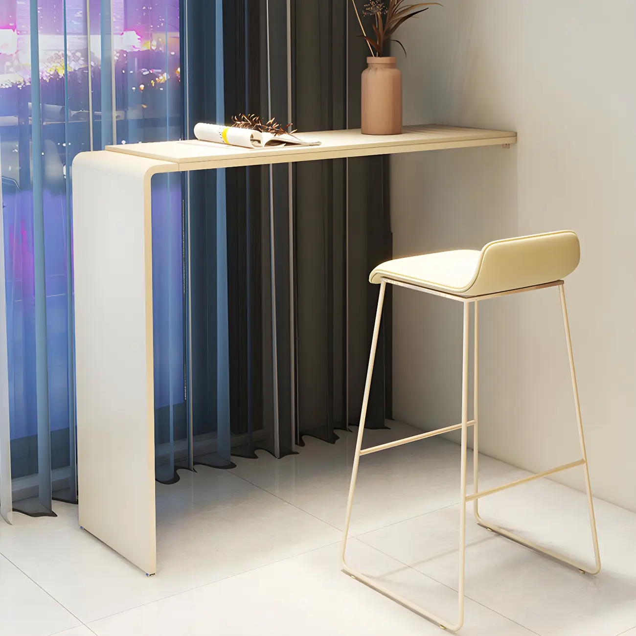 Modern Beige Stone Metal Wall Mounted Bar Tables Image - 1 | homeyfad