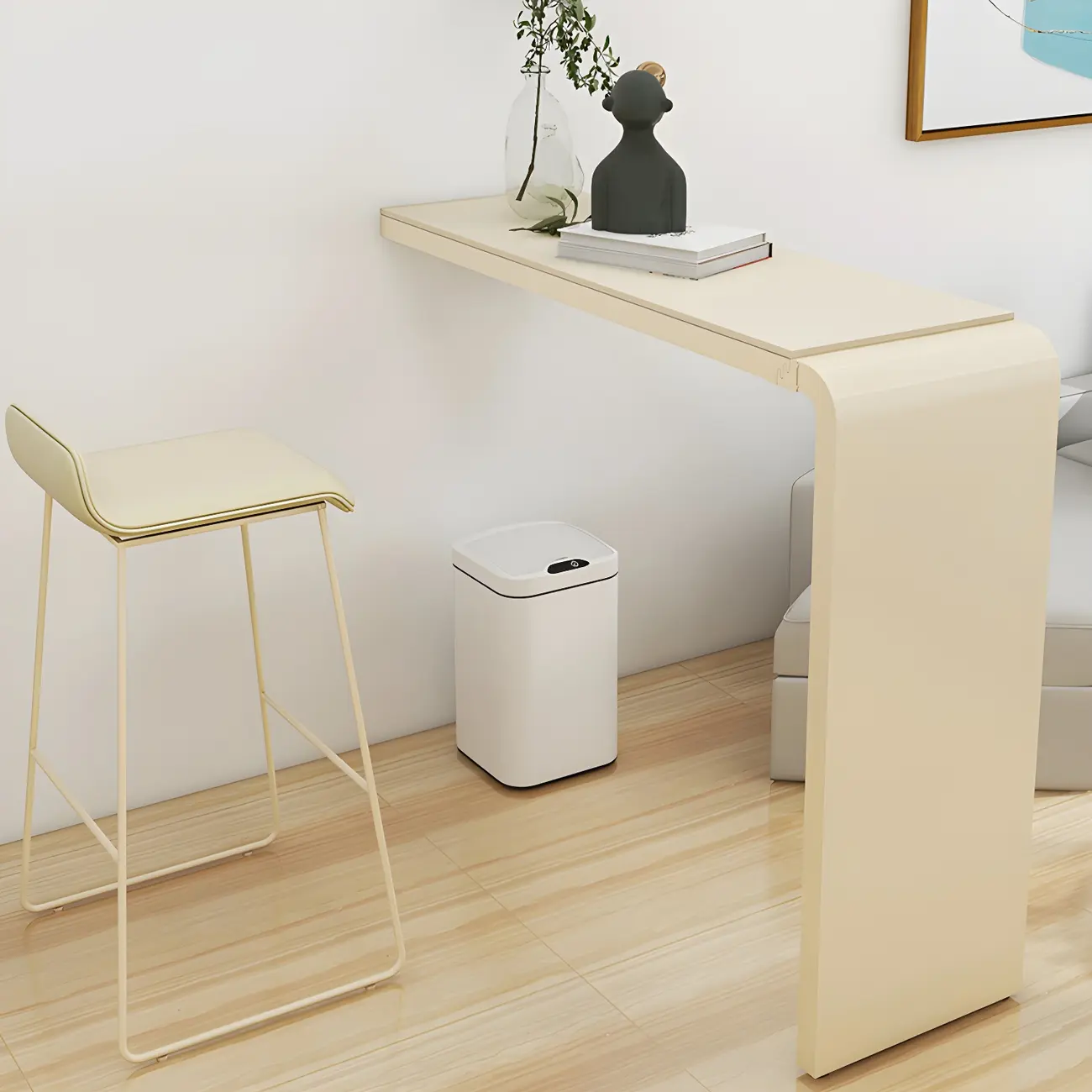 Modern Beige Stone Metal Wall Mounted Bar Tables Image - 3 | homeyfad