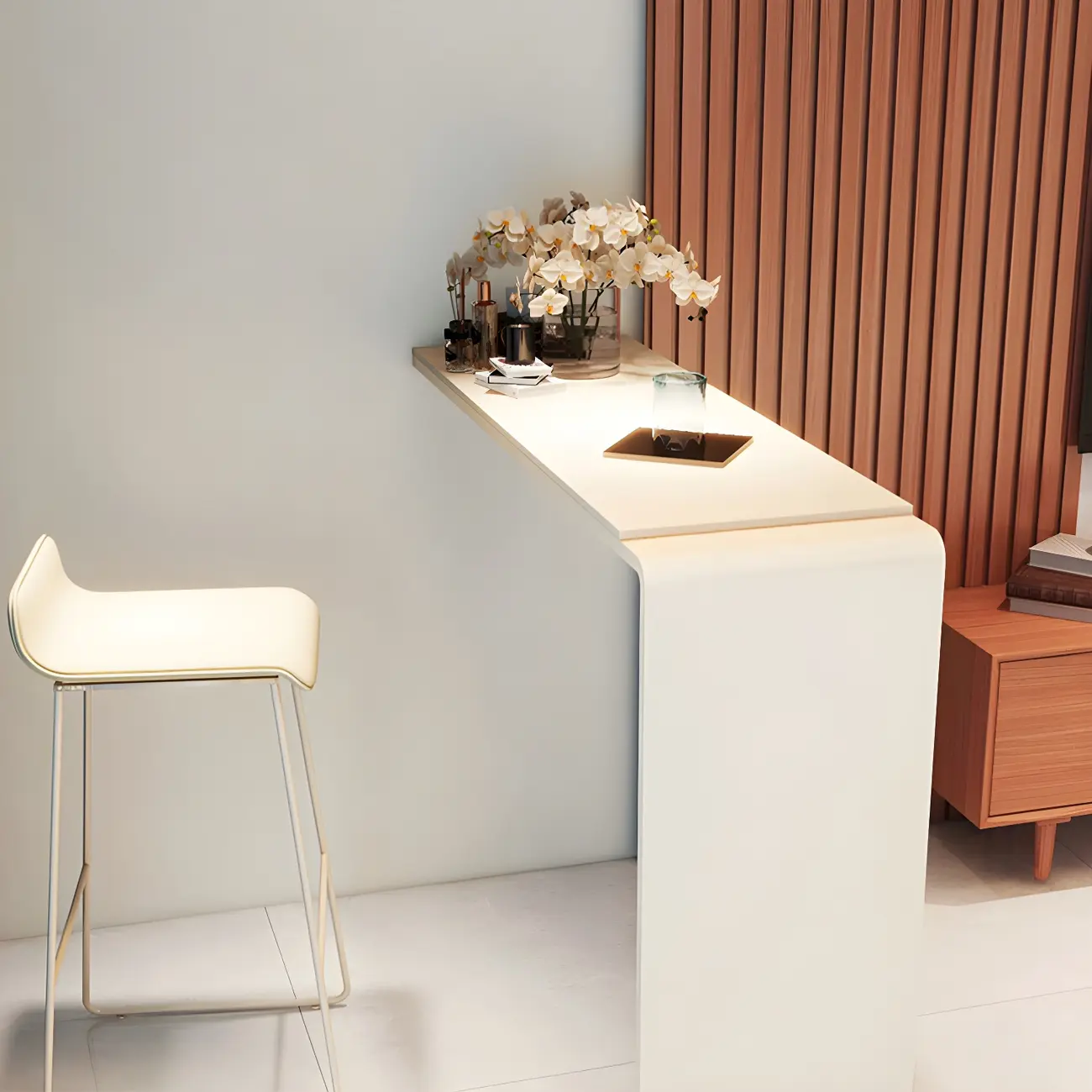 Modern Beige Stone Metal Wall Mounted Bar Tables Image - 6 | homeyfad