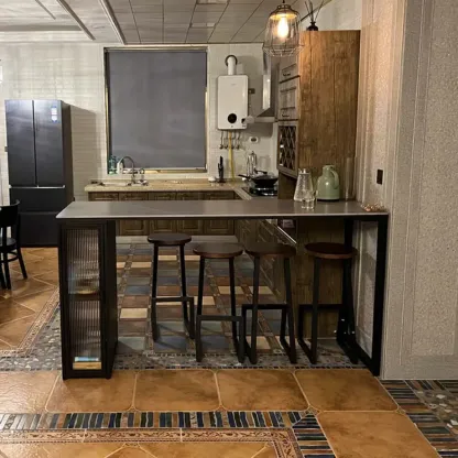 Modern Grey Stone Metal Base Storage Bar Tables for Kitchen Image - 1