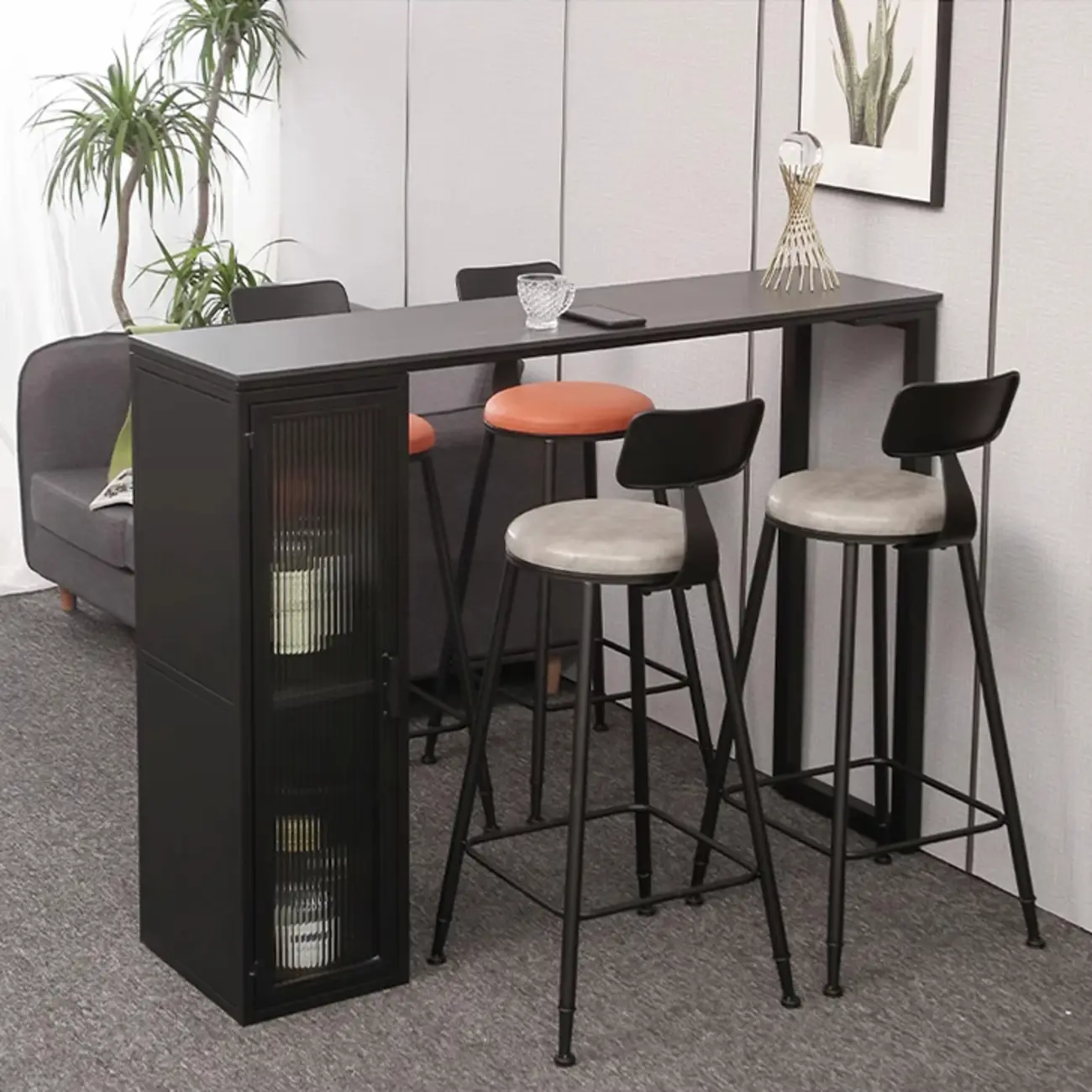 Modern Grey Stone Metal Base Storage Bar Tables for Kitchen Image - 4 | homeyfad