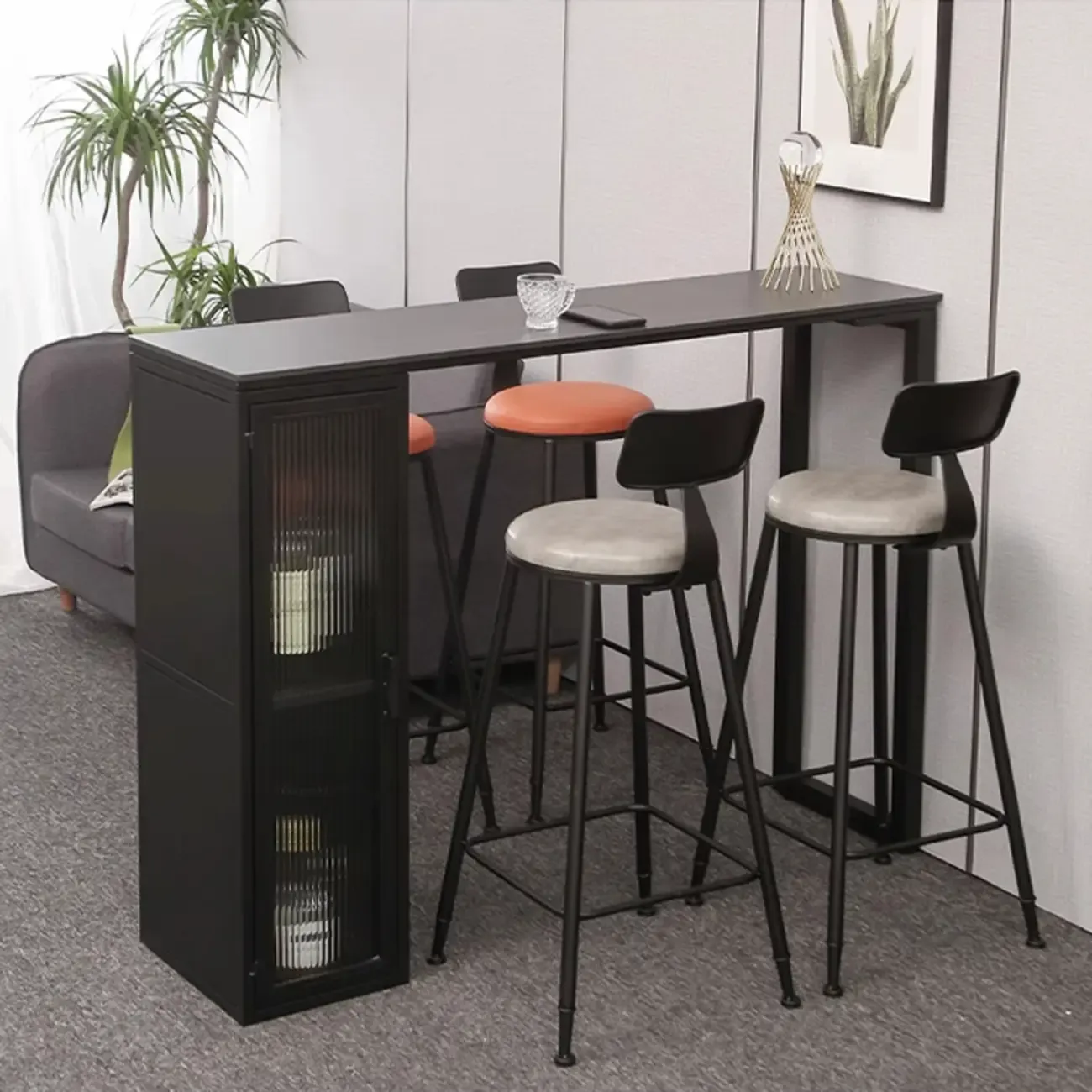 Modern Grey Stone Metal Base Storage Bar Tables for Kitchen Image - 4