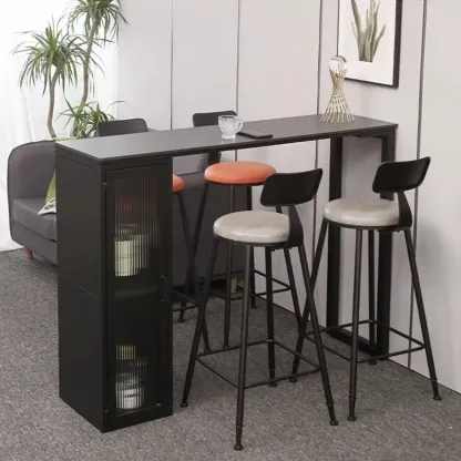 Modern Grey Stone Metal Base Storage Bar Tables for Kitchen Image - 4