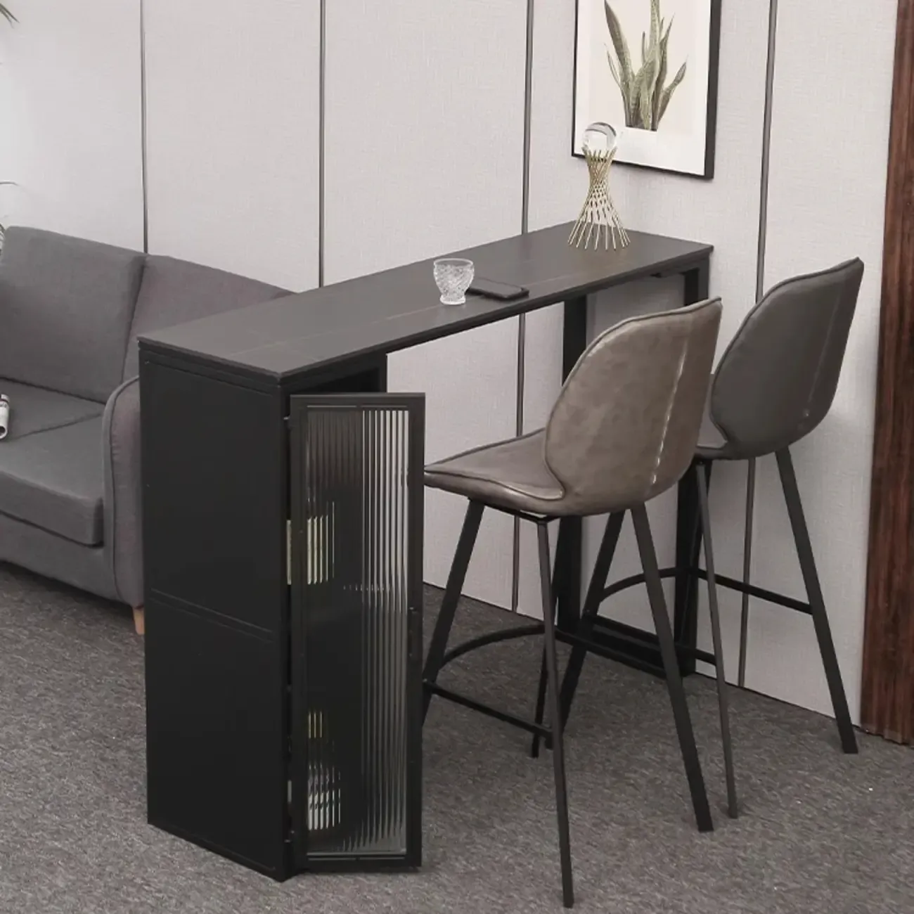 Modern Grey Stone Metal Base Storage Bar Tables for Kitchen Image - 5