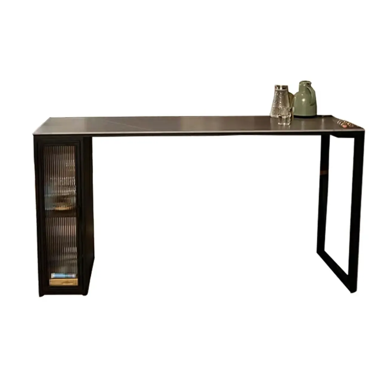 Modern Grey Stone Metal Base Storage Bar Tables for Kitchen Image - 6