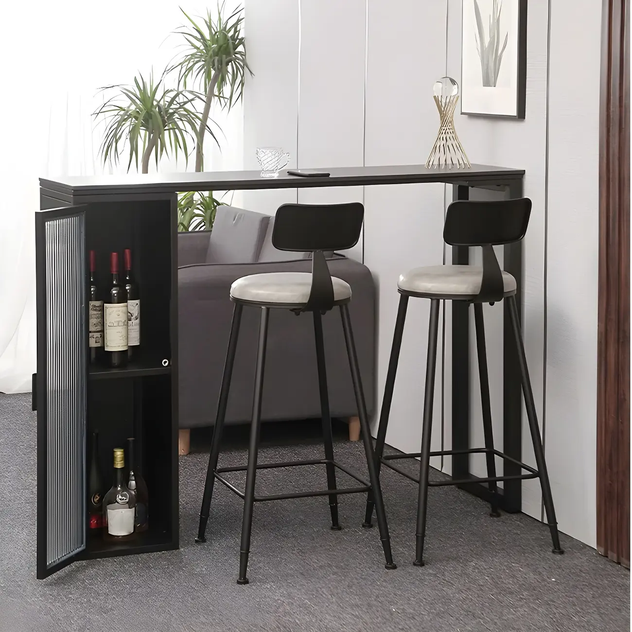 Modern Grey Stone Metal Base Storage Bar Tables for Kitchen Image - 3 | homeyfad