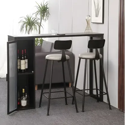 Modern Grey Stone Metal Base Storage Bar Tables for Kitchen Image - 3