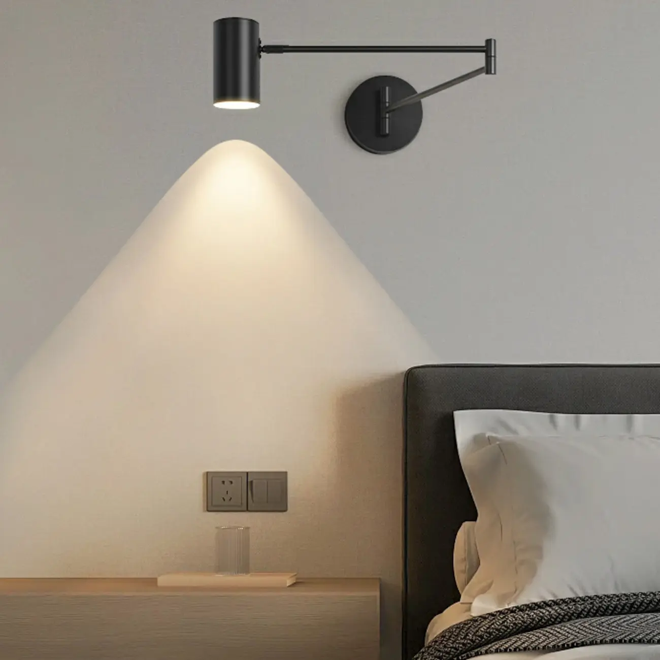 Solid Color Metal Swing Arm Wall Light with Cylinder Acrylic Shade Image - 1 | homeyfad