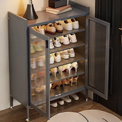 Elegant Grey Metal Code Lock Shoe Cabinet for Hallway Image - 5