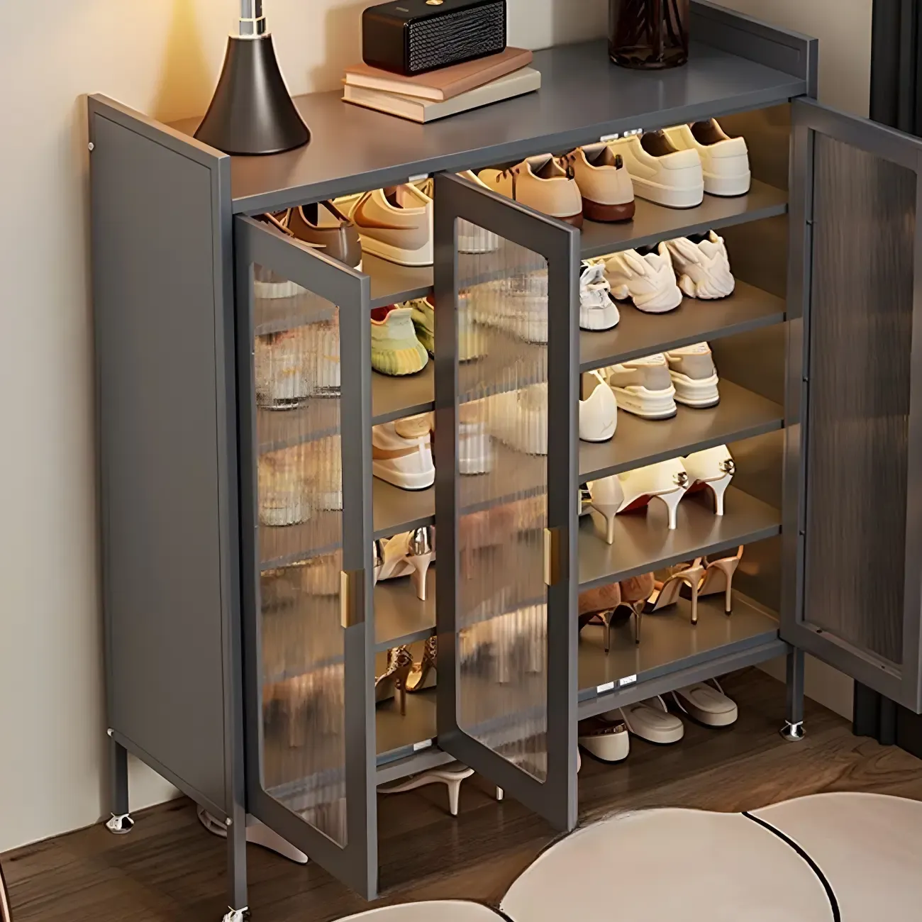 Elegant Grey Metal Code Lock Shoe Cabinet for Hallway Image - 9